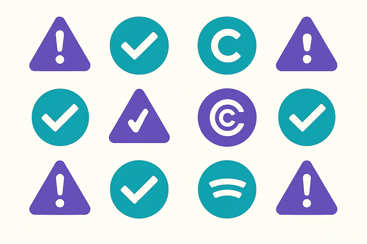 A visual compass for navigating attribution pitfalls, where crimson warnings dance alongside emerald victories in a geometric ballet of dos and don'ts that could save your channel from copyright purgatory.